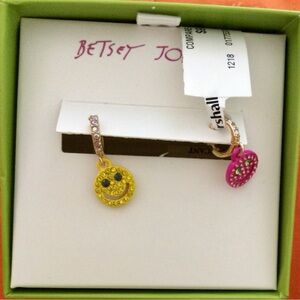 Betsey Johnson Smiley Face Earrings in Yellow and Pink